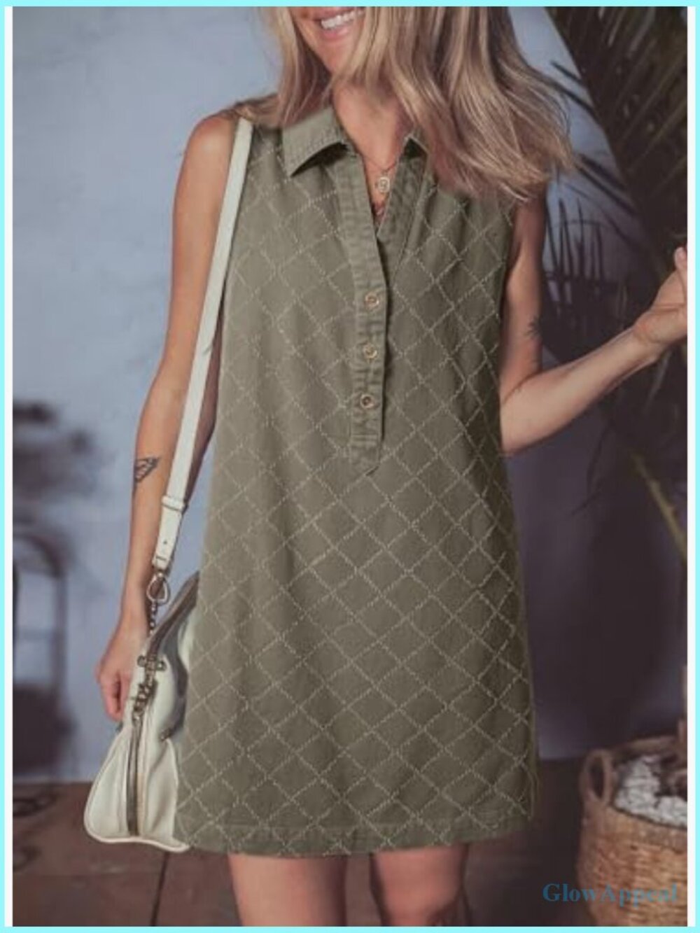 Sleeveless V-Neck Button Mini Jean Dress with Pockets - Picture 2 of 7